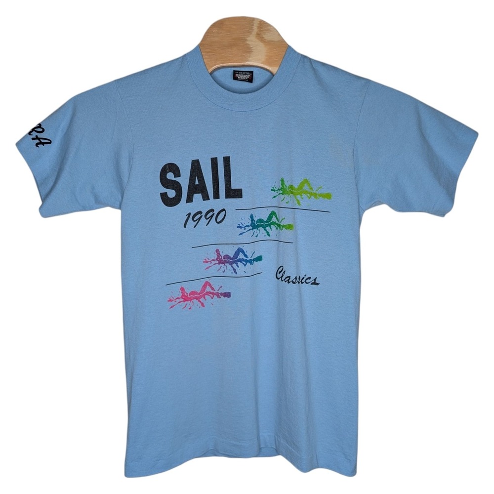 Vintage 1990 Sail Classics T‎ Shirt Medium Screen Stars Blue Ocean Swim Sara USA